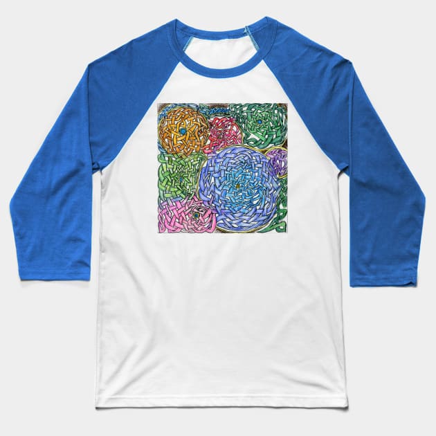 Abstract Circle Knotwork in Ink and Watercolor Pencil Baseball T-Shirt by CrysOdenkirk